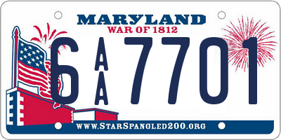 MD license plate 6AA7701