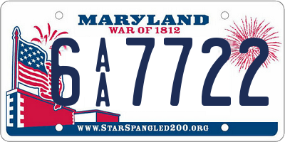 MD license plate 6AA7722