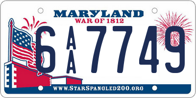 MD license plate 6AA7749