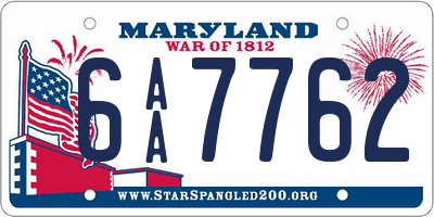 MD license plate 6AA7762