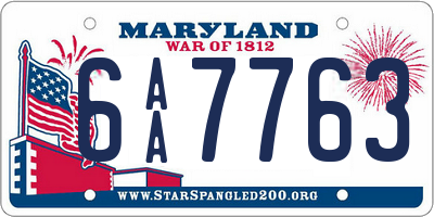 MD license plate 6AA7763