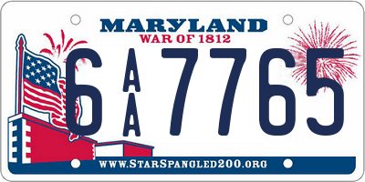 MD license plate 6AA7765