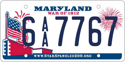 MD license plate 6AA7767