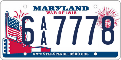 MD license plate 6AA7778