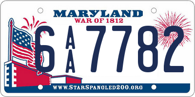 MD license plate 6AA7782