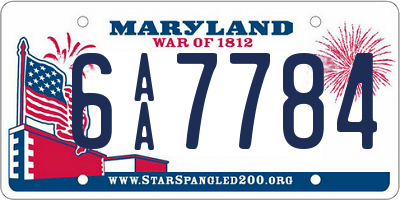 MD license plate 6AA7784