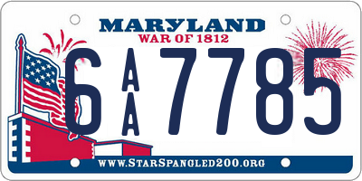 MD license plate 6AA7785