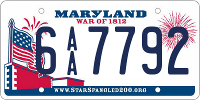 MD license plate 6AA7792