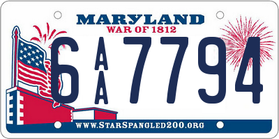 MD license plate 6AA7794