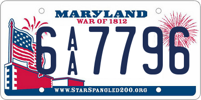 MD license plate 6AA7796