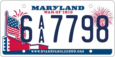 MD license plate 6AA7798