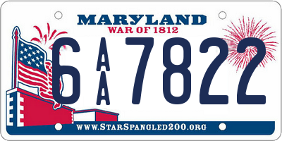 MD license plate 6AA7822