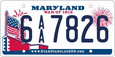 MD license plate 6AA7826