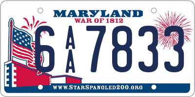 MD license plate 6AA7833