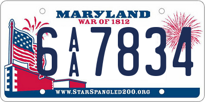 MD license plate 6AA7834