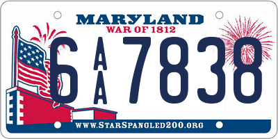 MD license plate 6AA7838