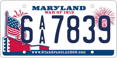 MD license plate 6AA7839