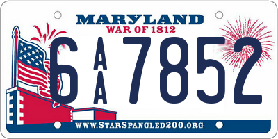 MD license plate 6AA7852