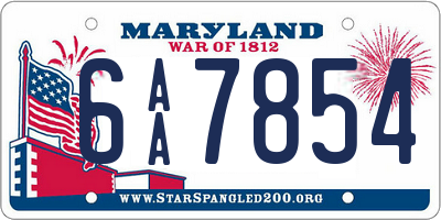 MD license plate 6AA7854