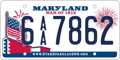 MD license plate 6AA7862