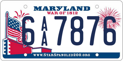 MD license plate 6AA7876