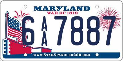 MD license plate 6AA7887