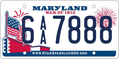 MD license plate 6AA7888