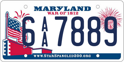 MD license plate 6AA7889