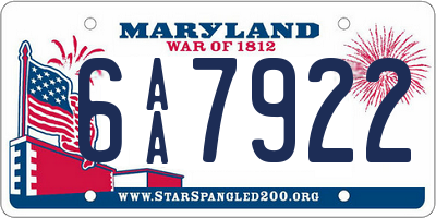 MD license plate 6AA7922