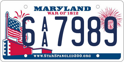 MD license plate 6AA7989