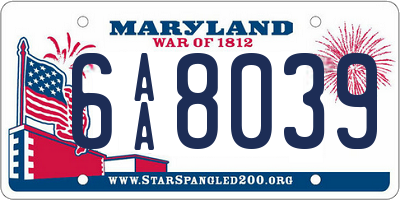 MD license plate 6AA8039