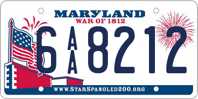 MD license plate 6AA8212