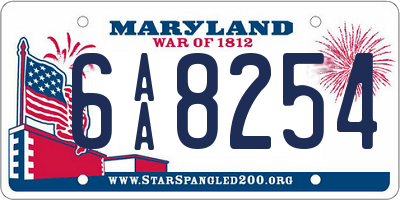 MD license plate 6AA8254