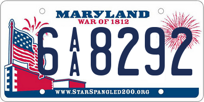 MD license plate 6AA8292