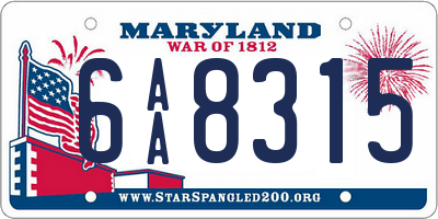 MD license plate 6AA8315