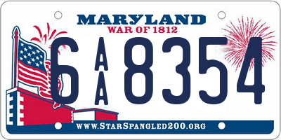 MD license plate 6AA8354