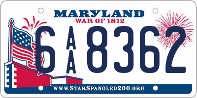 MD license plate 6AA8362