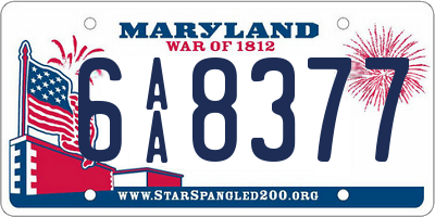 MD license plate 6AA8377