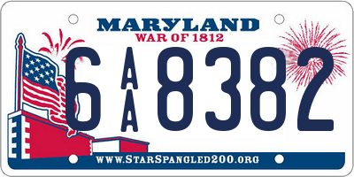 MD license plate 6AA8382