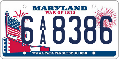 MD license plate 6AA8386