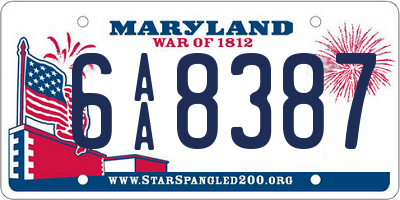 MD license plate 6AA8387