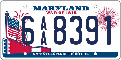 MD license plate 6AA8391