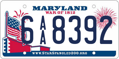 MD license plate 6AA8392