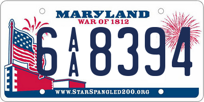 MD license plate 6AA8394