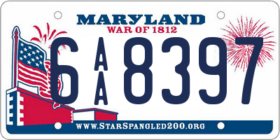 MD license plate 6AA8397