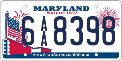 MD license plate 6AA8398