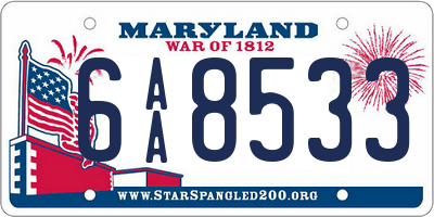 MD license plate 6AA8533