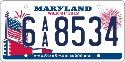 MD license plate 6AA8534