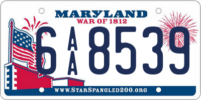 MD license plate 6AA8539