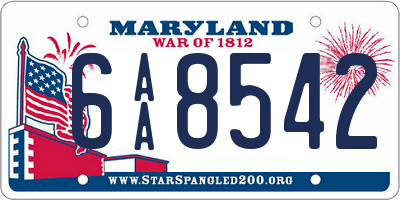 MD license plate 6AA8542